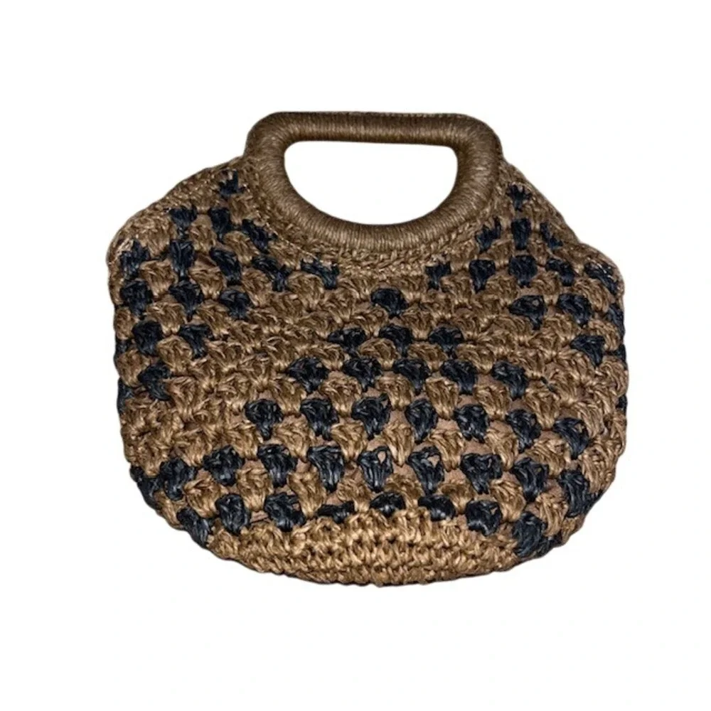 Fe Noel‎ x Target Woven Straw Handbag Crochet Checkered Brown Black OS